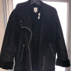 Black Sherpa Faux Suede Biker Jacket